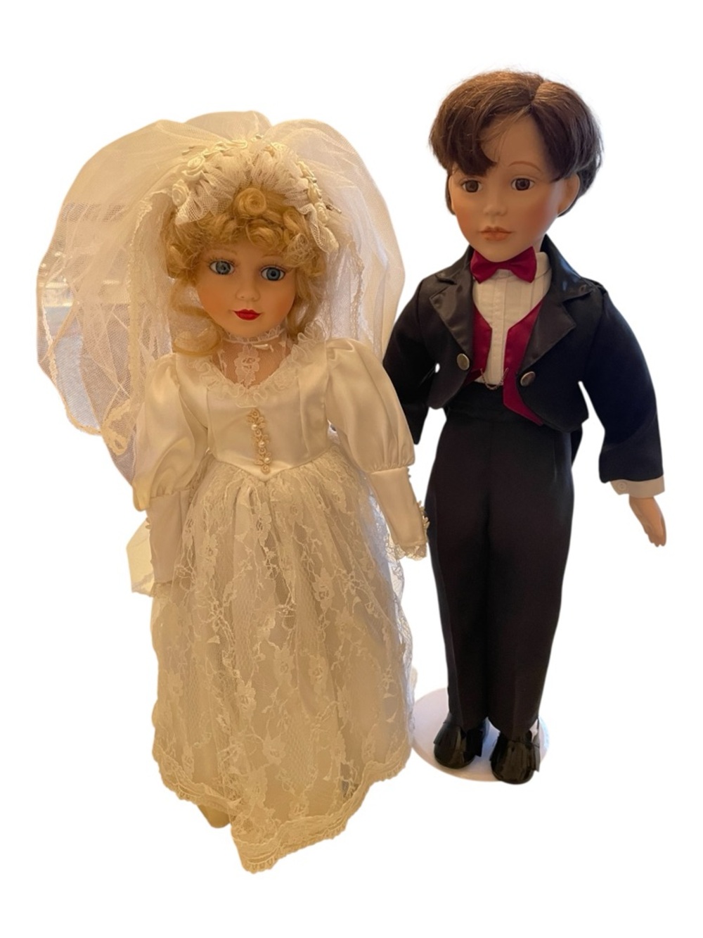 Bride and Groom Porcelain Doll Set Collectible Cracker Barrel Hand-Painted